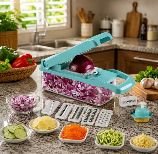 CORTADOR DE VEGETALES Y FRUTAS CON ACCESORIOS MULTIFUNCIÓN