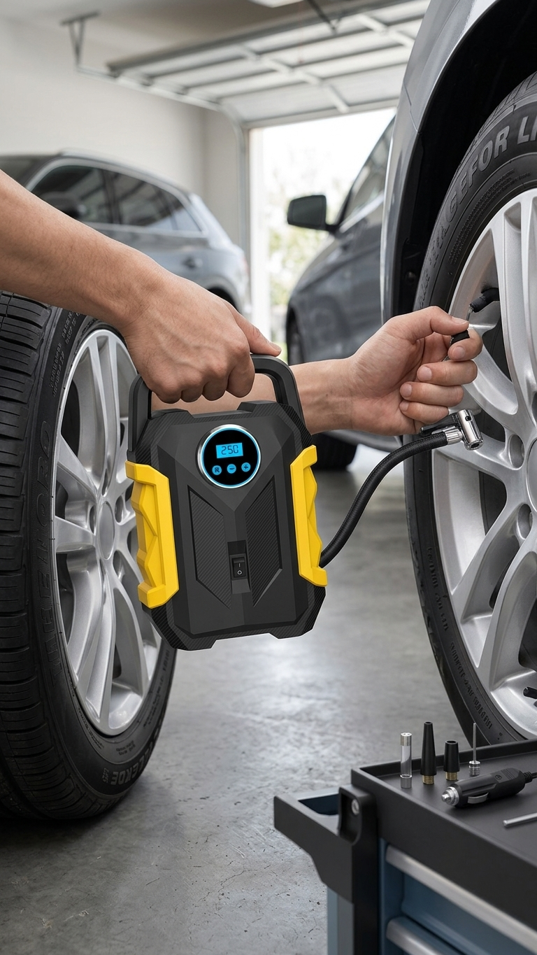 Bomba de aire portátil 12v con linterna LED digital MD