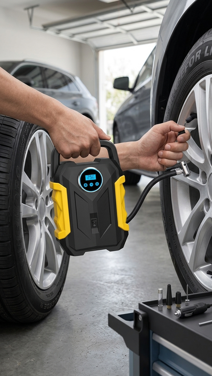 Bomba de aire portátil 12v con linterna LED digital MD