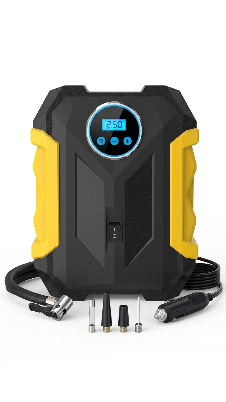 Bomba de aire portátil 12v con linterna LED digital MD